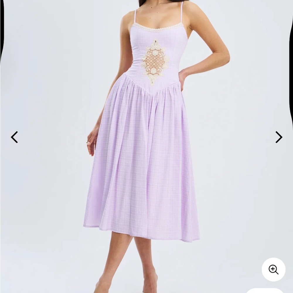 Miss Circle Jaclyn Lavender Lace Trim Cutout Seersucker Midi Dress